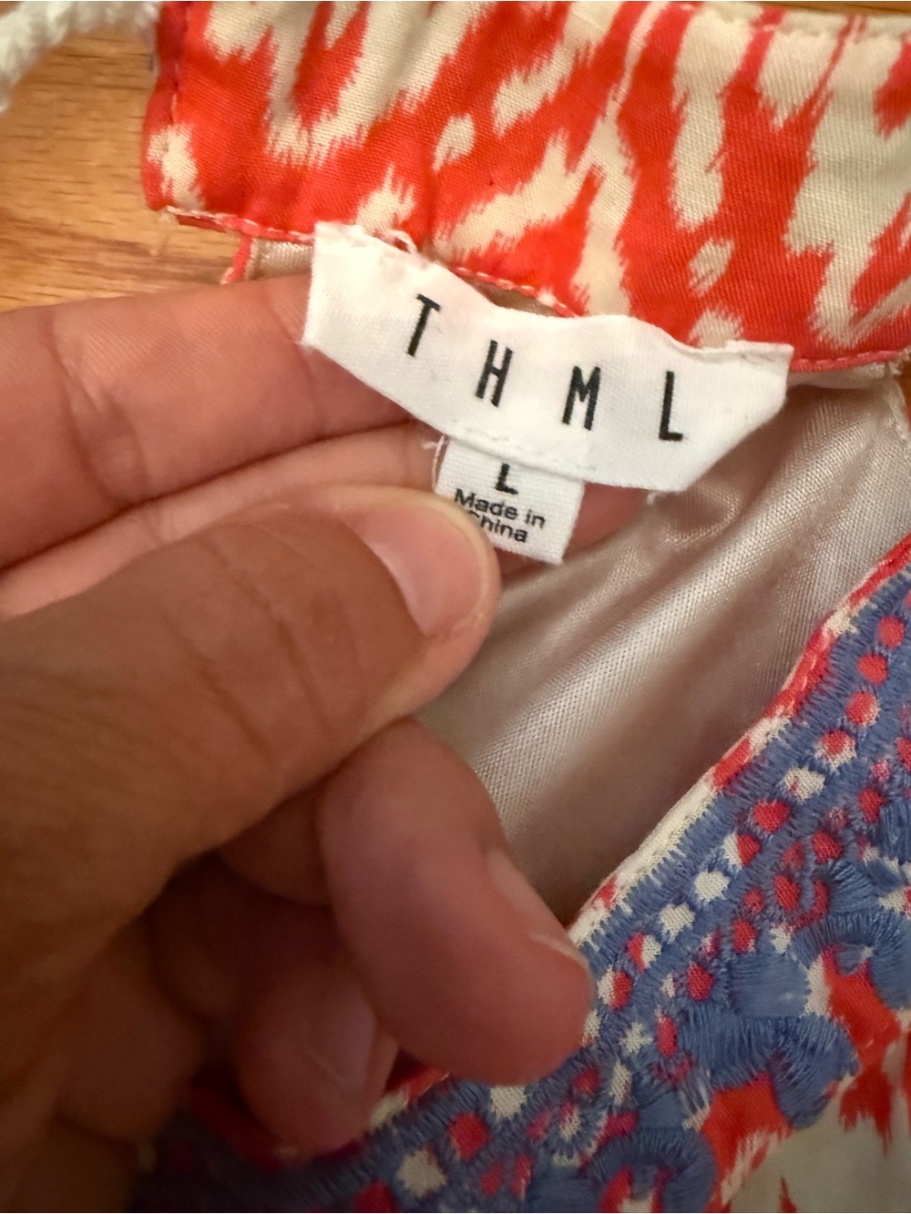 THML Coral and White Patterned Dress with Blue Embroidery - Picture 3 of 5